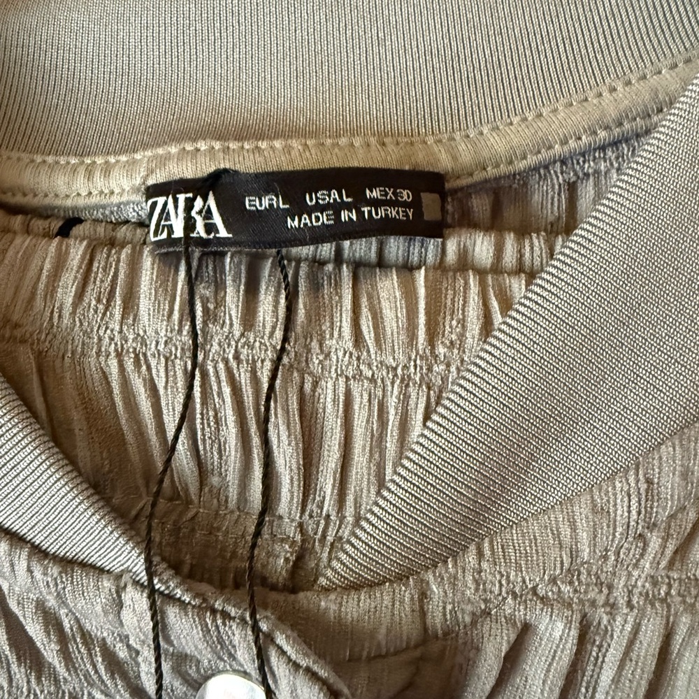 NWT Zara Textured ruched gray bomber jacket & wide leg pants coord set medium L - Picture 5 of 8